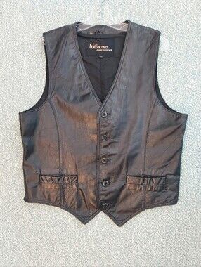 Vintage Wilsons Leather Black Leather 5-Button Vest, Mens Sz 42